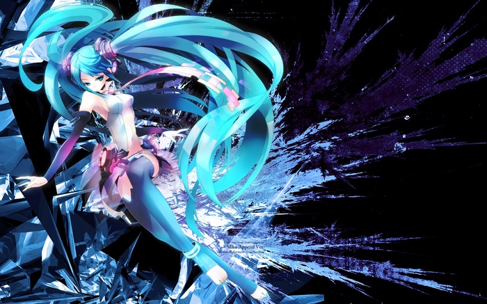 Hatsune Miku with Blue and Purple Abstract Background