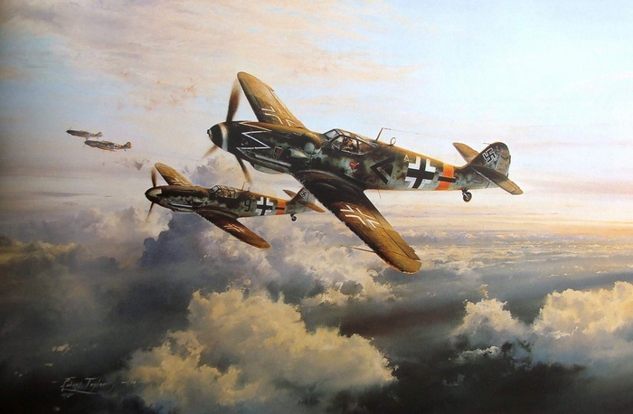 Messerschmitt, swastika, illustration, Germany, military aircraft, World War II, Luftwaffe, Messerschmitt Bf-109, clouds