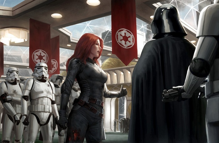 Darth Vader and Mara Jade with Stormtroopers