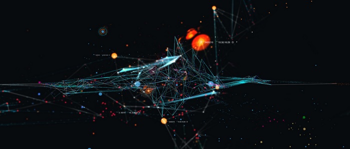 Abstract network of glowing nodes and lines in space