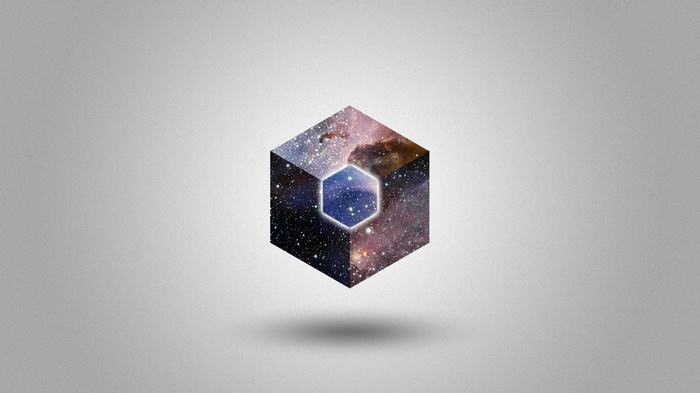 Cube with galaxy inside on a simple background