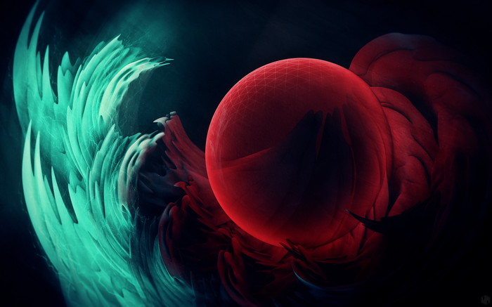 Abstract digital art with sphere and shapes