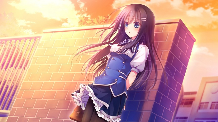 Hoshino Nagisa from Kimi no Tonari de Koishiteru! leaning on a wall