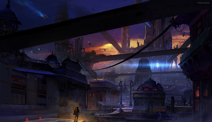 Science fiction cityscape by Finnian MacManus