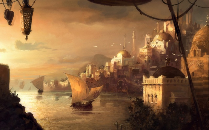 Anno 1404 fantasy art with ships and city