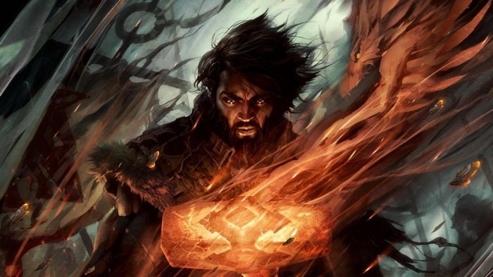 Perrin Aybara wielding a fiery hammer in The Wheel of Time