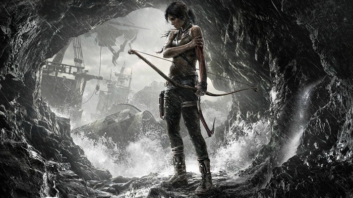 Lara Croft with Bow in a Cave