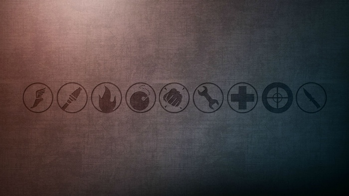 Team Fortress 2 Class Icons on Textured Background