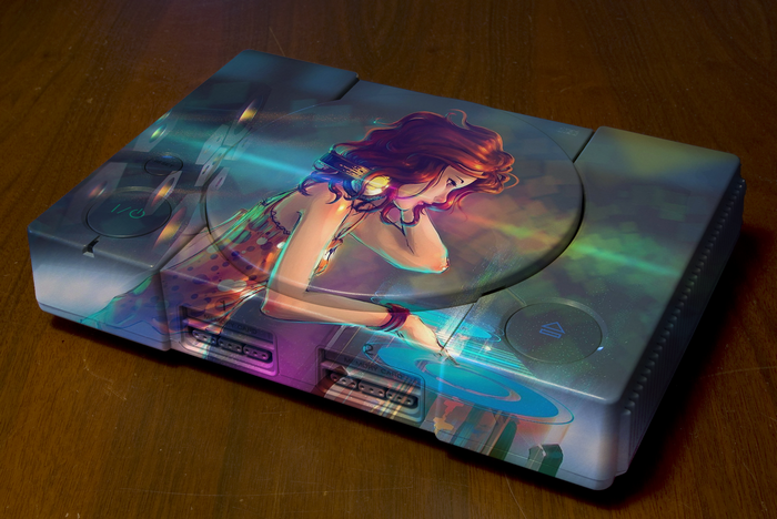 PlayStation console with DJ girl artwork