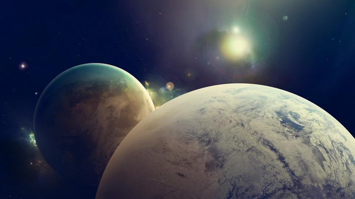 Digital art of planets in outer space
