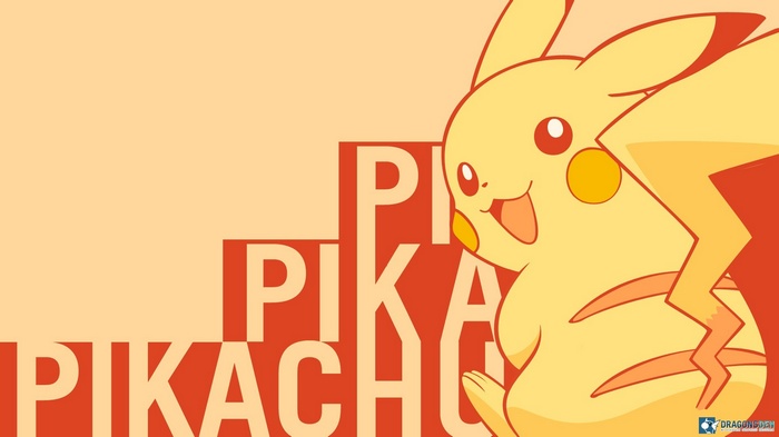 Pikachu from Pokémon with large text