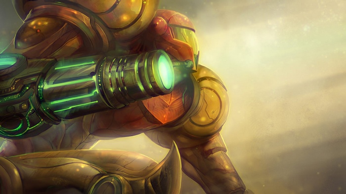 Samus Aran in her Power Suit with Arm Cannon