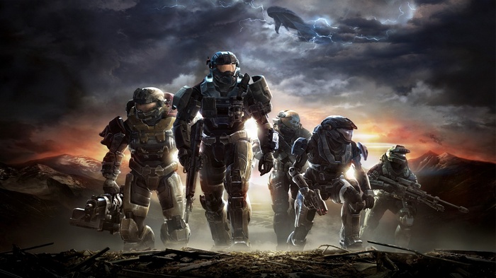 Halo Reach Spartans in a stormy landscape