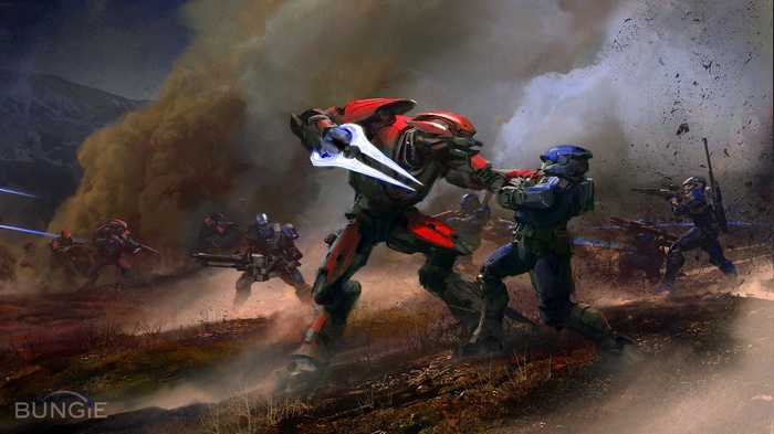 Halo Reach Elites and Spartans in combat