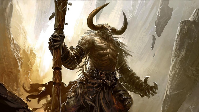 Tauren Warrior with Horns and Staff in Fantasy Art