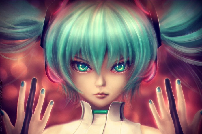 Hatsune Miku with Teal Hair and Blue Eyes