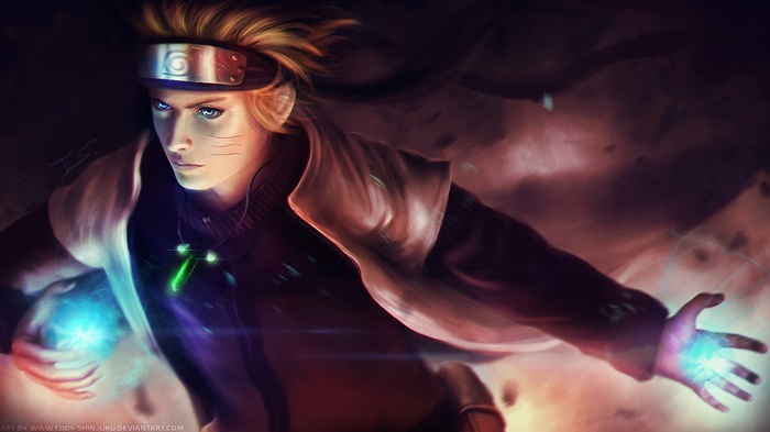 Naruto Shippuden fan art of Uzumaki Naruto using Rasengan