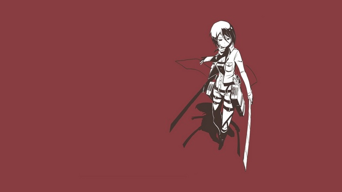 Mikasa Ackerman from Shingeki no Kyojin on red background
