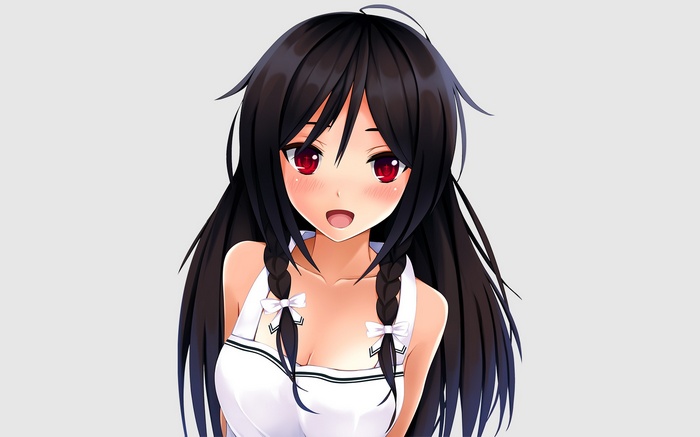 Anime girl with black hair and red eyes