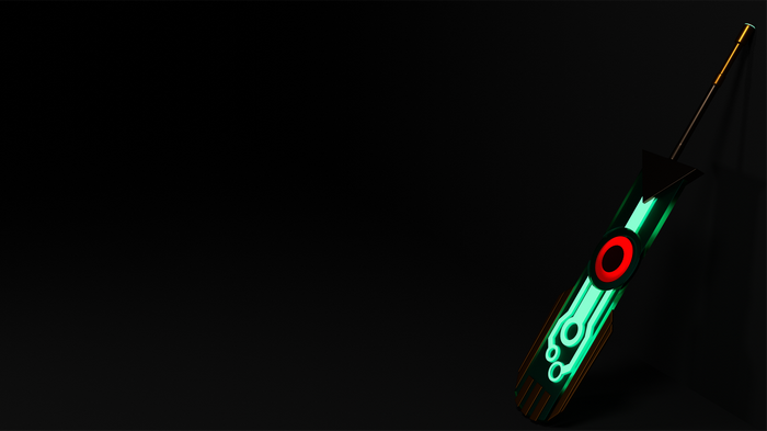 Transistor sword with glowing green and red elements