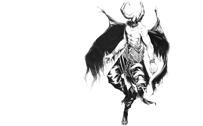 Fantasy art of a horned demon with wings