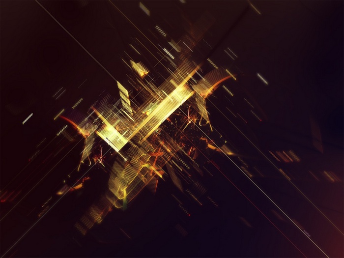 Abstract golden geometric shards with light streaks