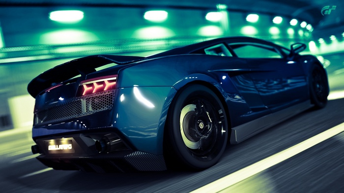 Lamborghini Gallardo driving through a tunnel