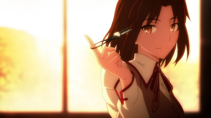 Ayako Mitsuzuri from Fate/Stay Night holds a hairpin