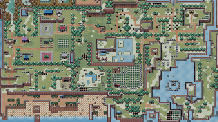 The Legend of Zelda map with towns and water