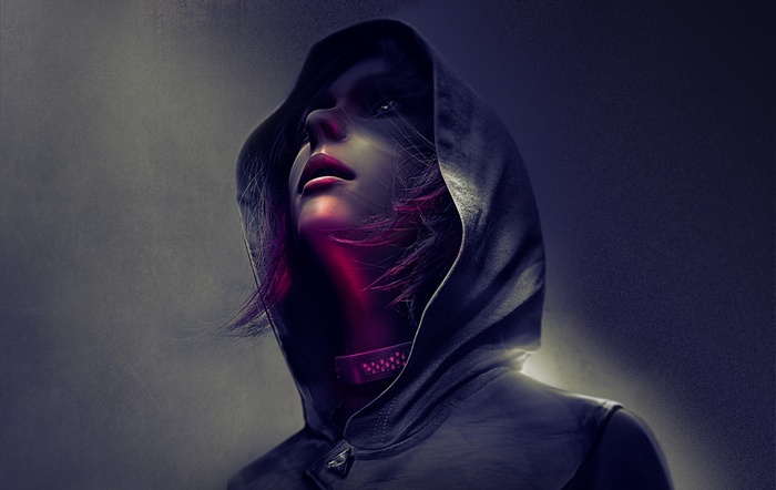 Artwork of a woman in a hood