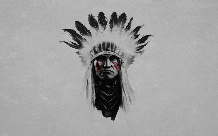 Artwork of a Native American man with a feather headdress