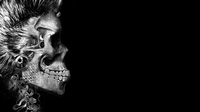 Artwork of a skull with punk hairstyle