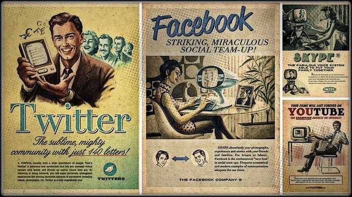 Vintage Twitter, Facebook, Skype, and YouTube Ads