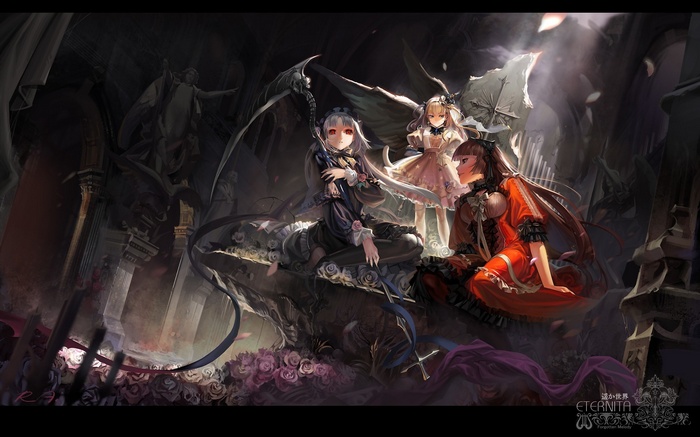Anime RPG video game characters with scythe