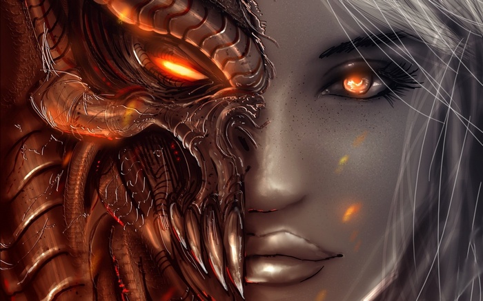 Diablo fantasy girl with red eyes