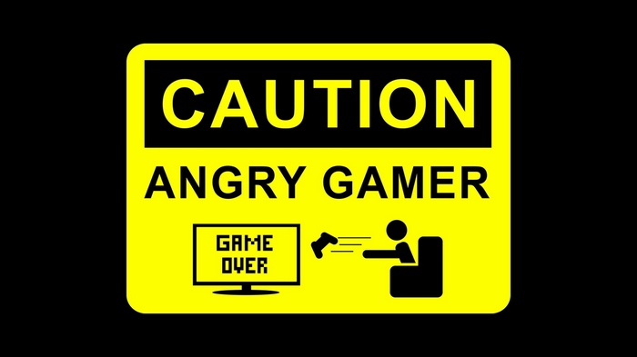 Caution Angry Gamer Sign with Game Over Screen
