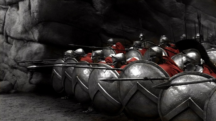 Spartans with shields and spears in selective coloring