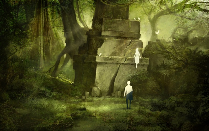 Fantasy art of a temple in a jungle