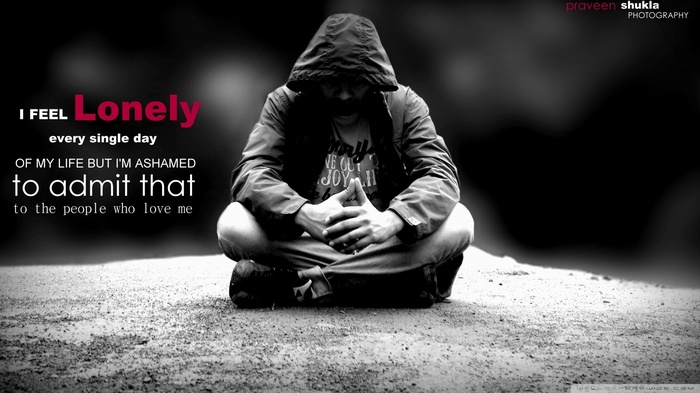 Man sitting alone with text overlay