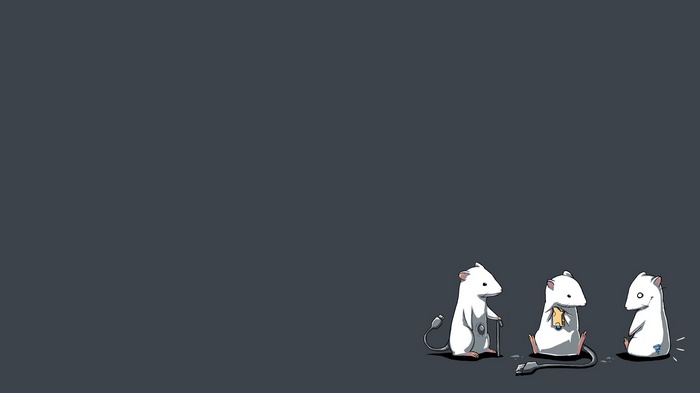 Three cartoon mice with computer accessories