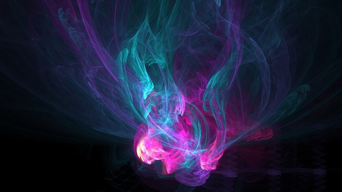 Abstract fractal art with pink and teal smoke