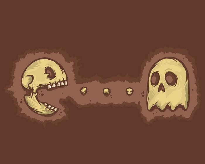 Pacman skull and ghost in a game