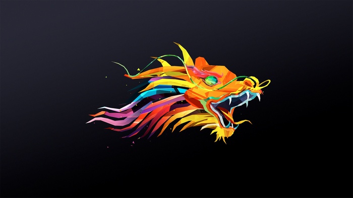 Digital artwork of a colorful dragon head