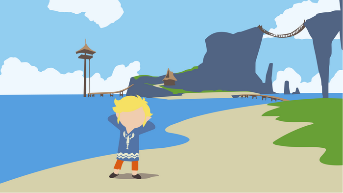 Link on a beach in The Legend of Zelda: Wind Waker