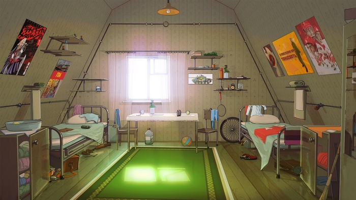 Everlasting Summer dormitory room with posters and beds
