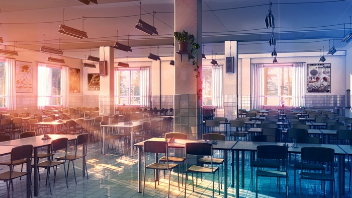 Cafeteria with tables and chairs, Everlasting Summer