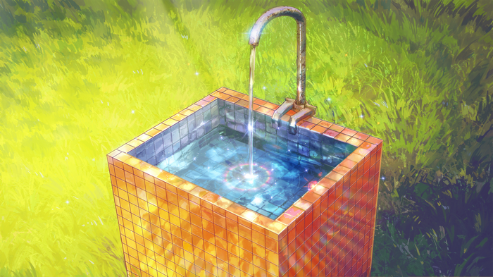 Everlasting Summer drinking fountain with water and rainbows