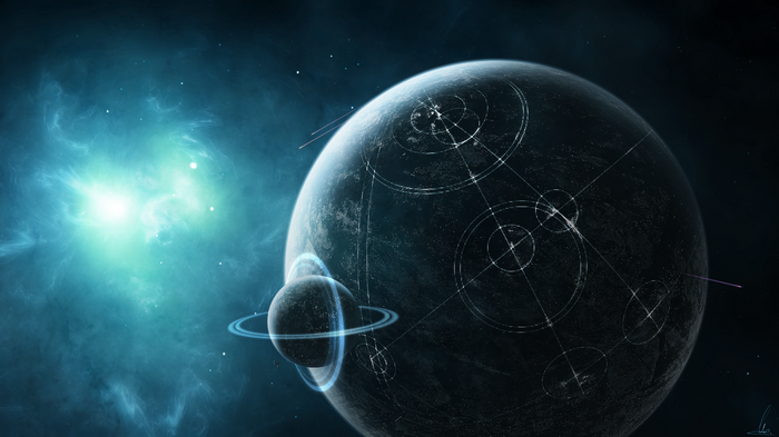 Digital art of planets and nebulae in space
