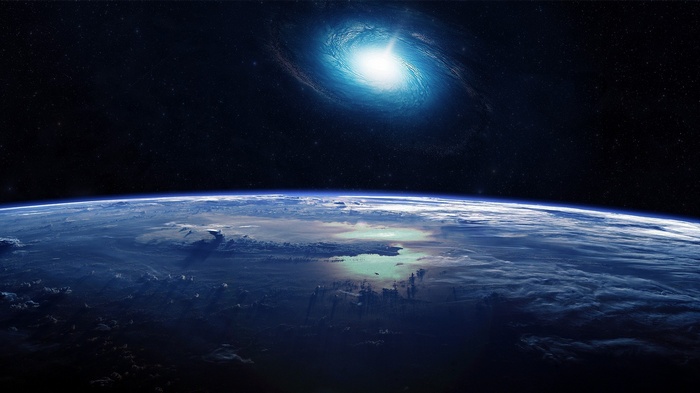 Earth and a distant galaxy