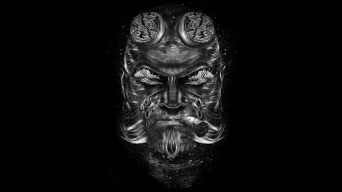 Hellboy fan art with cigar